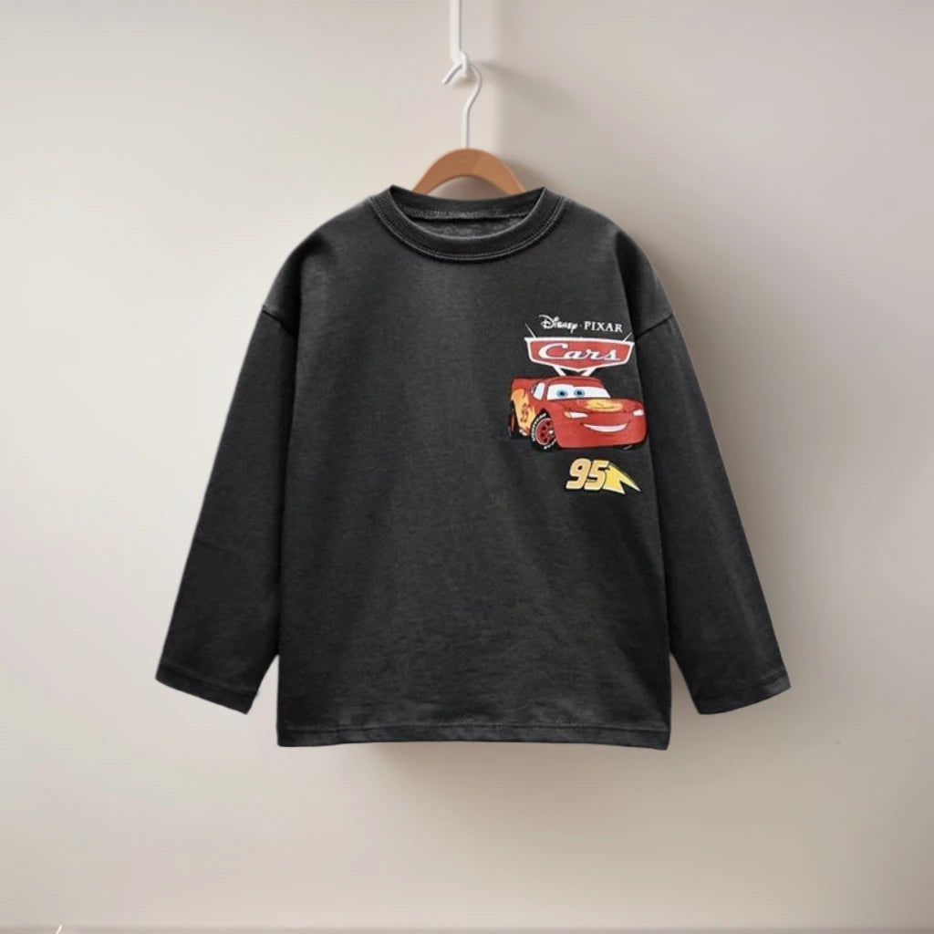 Kids Cartoon Print Tees Boys Fashion Long Sleeve Tshirt Casual Loose Round Neck Base Shirt Spring Autumn Wear All-match Tops