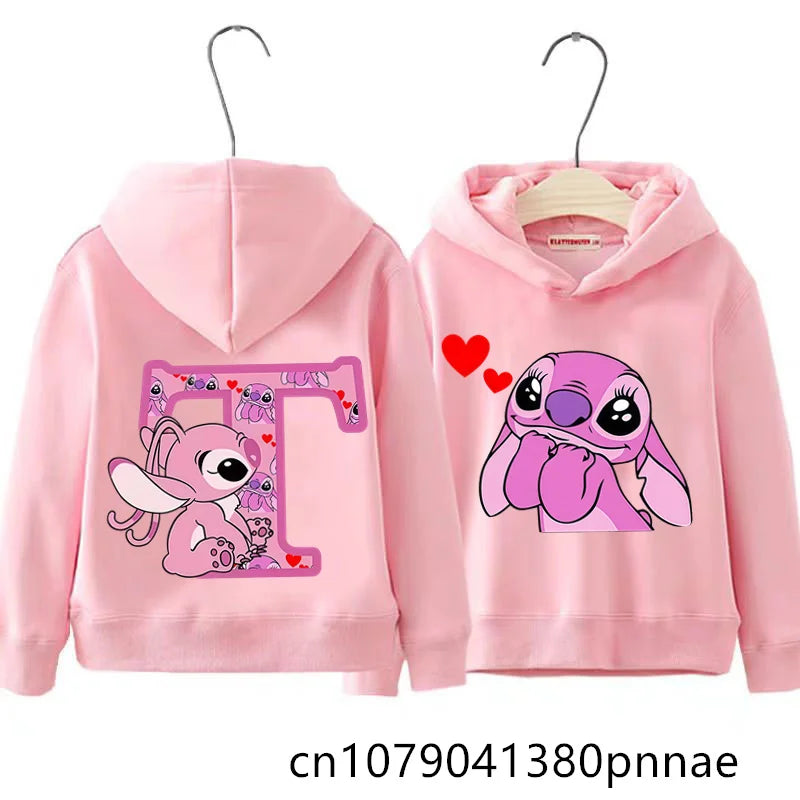 Girls Boys Lilo and Stitch Sportswear Hoodies Casual Fashion Sweatshirts Angel Letter AZ Anime Autumn/Winter Hoodie Kids Hoodies