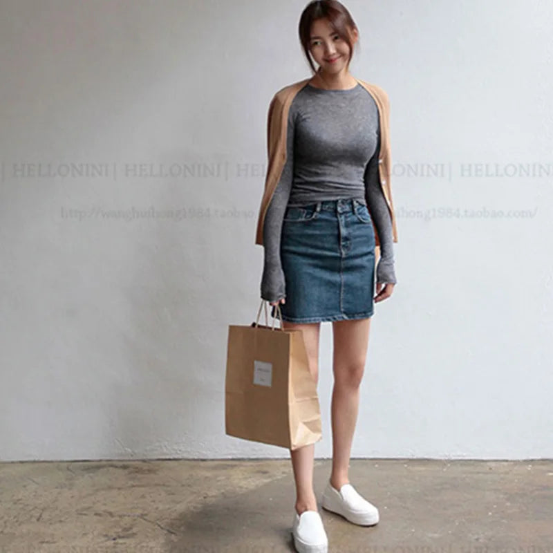 High Quality Plain T Shirt Women Cotton Elastic Basic T-shirts Female Casual Tops Long Sleeve Sexy Thin T-shirt see through