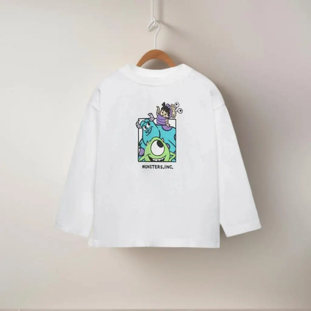 Kids Cartoon Print Tees Boys Fashion Long Sleeve Tshirt Casual Loose Round Neck Base Shirt Spring Autumn Wear All-match Tops