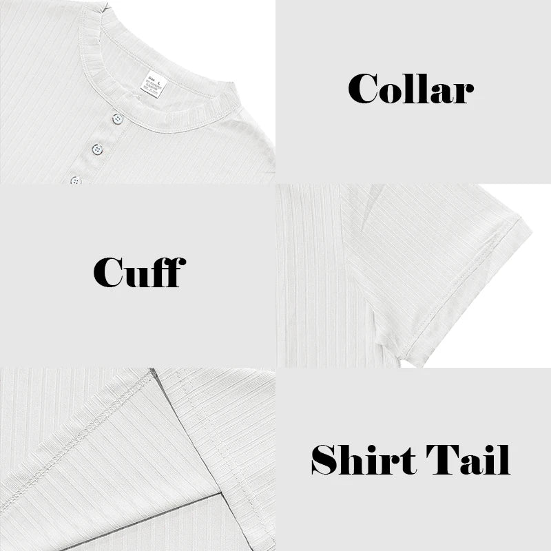 Mens Stylish Stripe Knit T-shirt -Fashionable Henley Neck, Short Sleeves, Soft & Breathable - Perfect Comfy Tops for Leisurewear