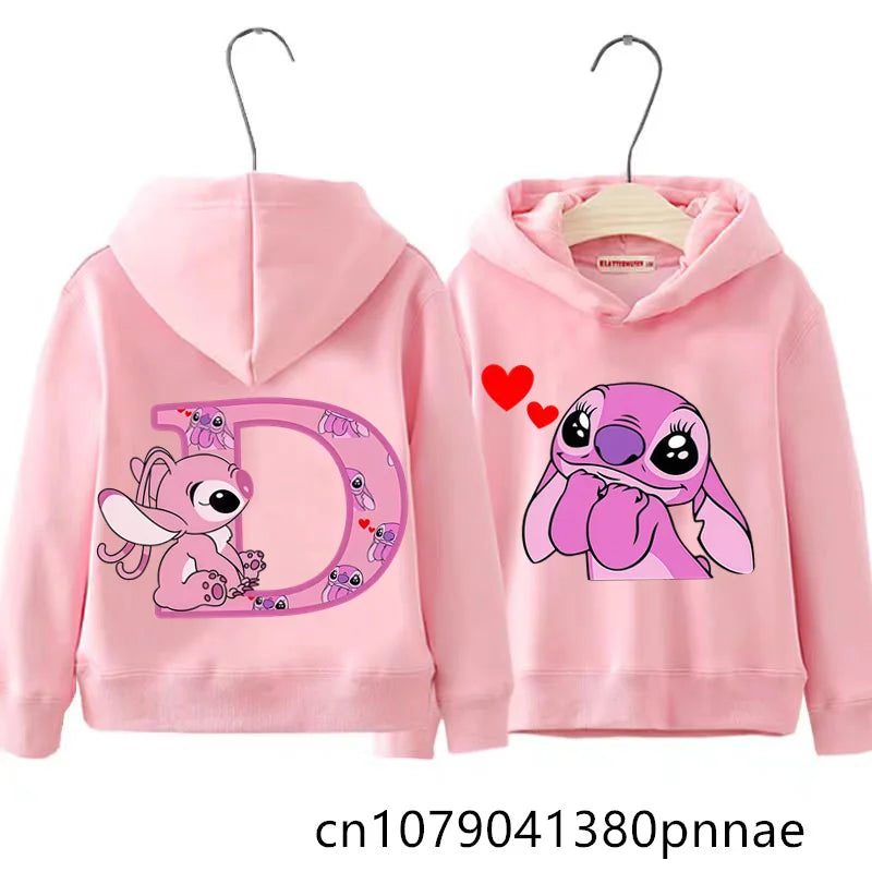 Girls Boys Lilo and Stitch Sportswear Hoodies Casual Fashion Sweatshirts Angel Letter AZ Anime Autumn/Winter Hoodie Kids Hoodies
