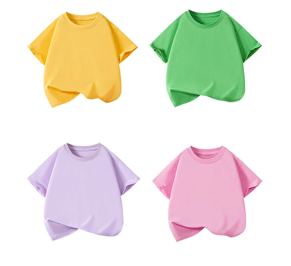 Kids Plain Color Short Sleeve T Shirt Summer Boys Girls Casual Tee Breathable Tops Children Casual School Clothing 2025 Fashion
