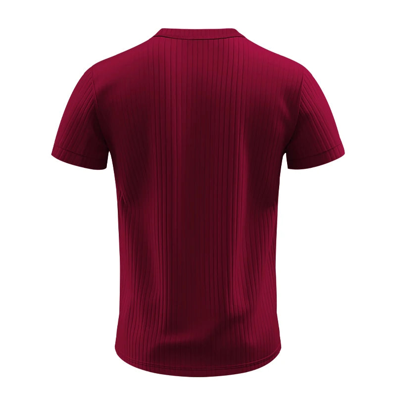 Mens Stylish Stripe Knit T-shirt -Fashionable Henley Neck, Short Sleeves, Soft & Breathable - Perfect Comfy Tops for Leisurewear