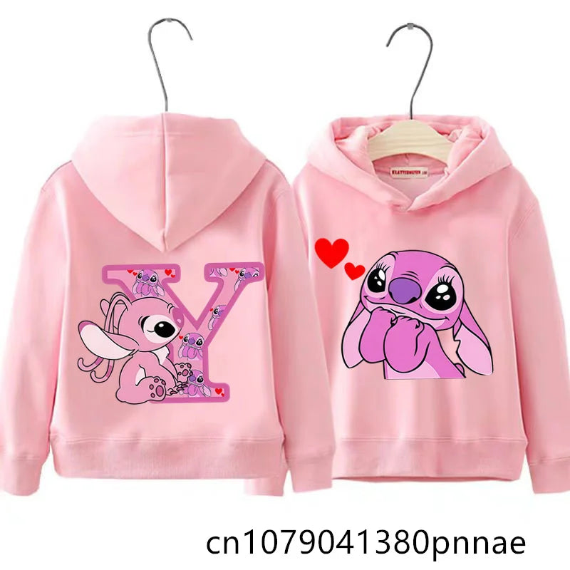 Girls Boys Lilo and Stitch Sportswear Hoodies Casual Fashion Sweatshirts Angel Letter AZ Anime Autumn/Winter Hoodie Kids Hoodies