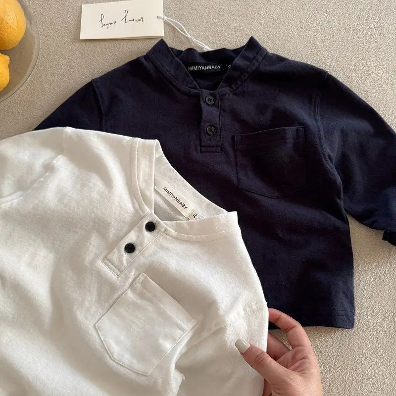 Boys and Girls T-shirt Long Sleeved Children's Base Shirt Spring and Autumn  Small V-neck Solid Color Base Shirt Kids Clothes