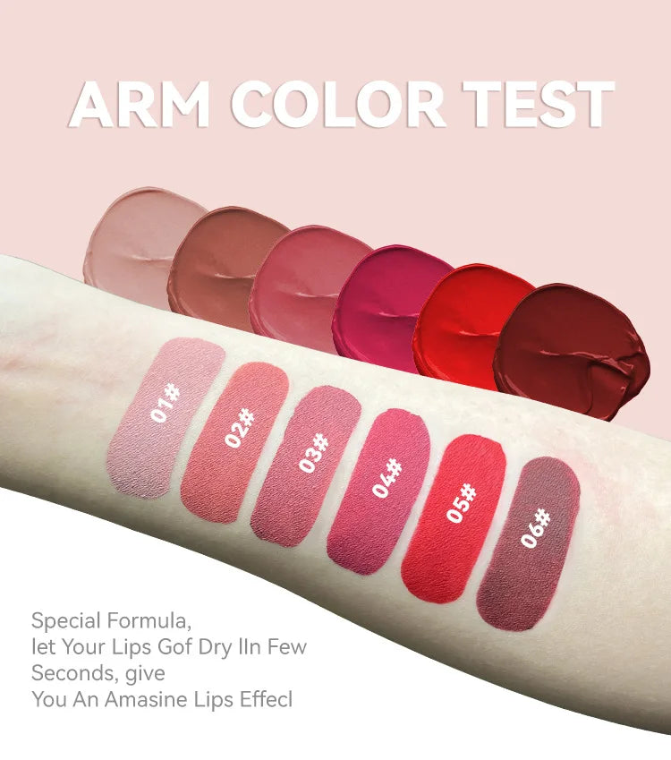 6 Colors Nude Matte Lip Gloss Waterproof Lasting Lipstick Not Fading Sexy Nude Red Pink Velvet Liquid Lipsticks Makeup Cosmetic