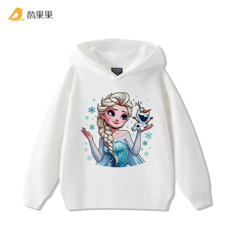 Queen Elsa Surrounding Girls Autumn and Winter Hooded Sweatshirt Children Girl Children's Tops Cute Long-sleeved Coat