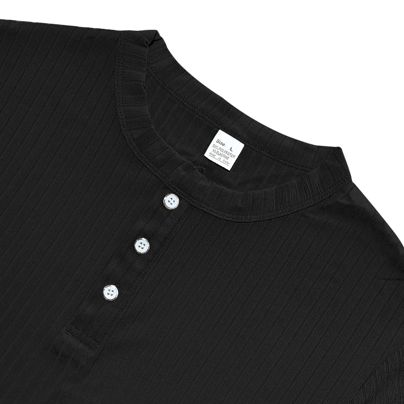 Mens Stylish Stripe Knit T-shirt -Fashionable Henley Neck, Short Sleeves, Soft & Breathable - Perfect Comfy Tops for Leisurewear