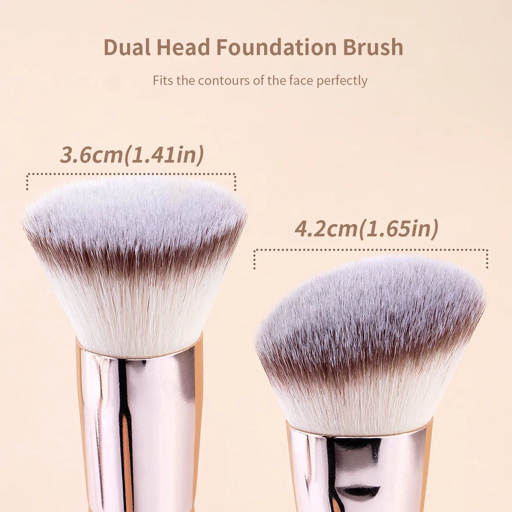 2PCS Foundation Makeup Brush Double-ended Flat/Angle Top Contour Brush for Beauty Blending Liquid Powder Concealer Cream