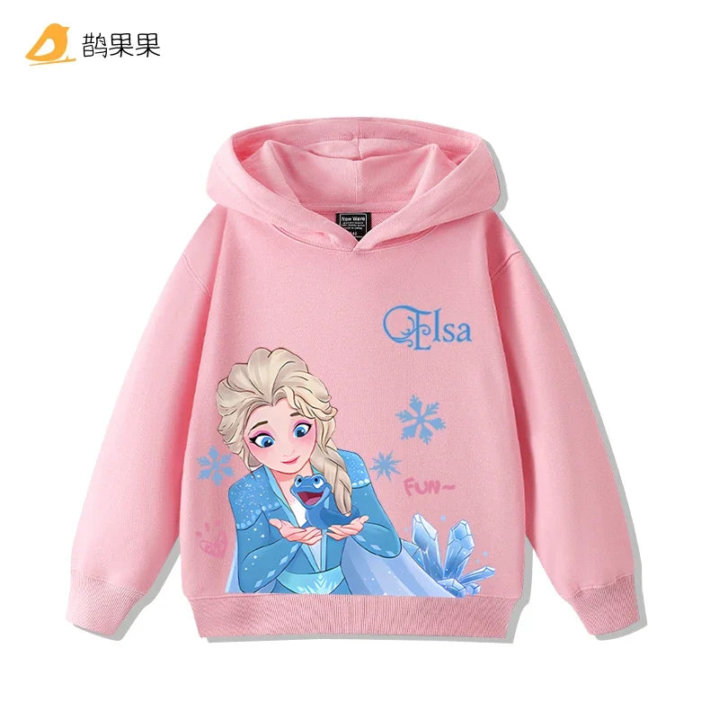 Queen Elsa Surrounding Girls Autumn and Winter Hooded Sweatshirt Children Girl Children's Tops Cute Long-sleeved Coat
