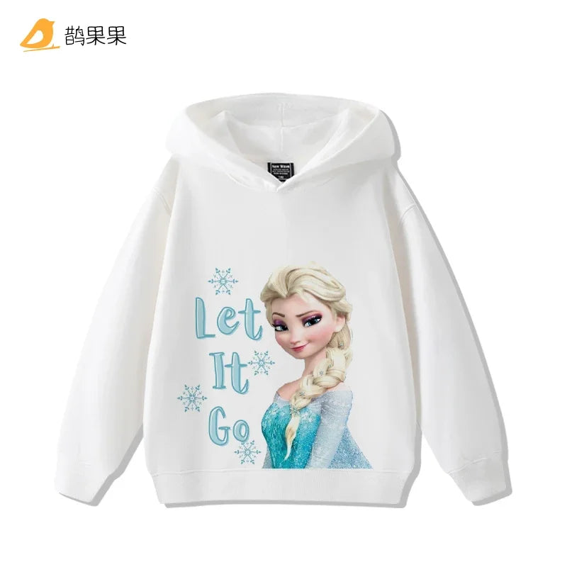 Queen Elsa Surrounding Girls Autumn and Winter Hooded Sweatshirt Children Girl Children's Tops Cute Long-sleeved Coat