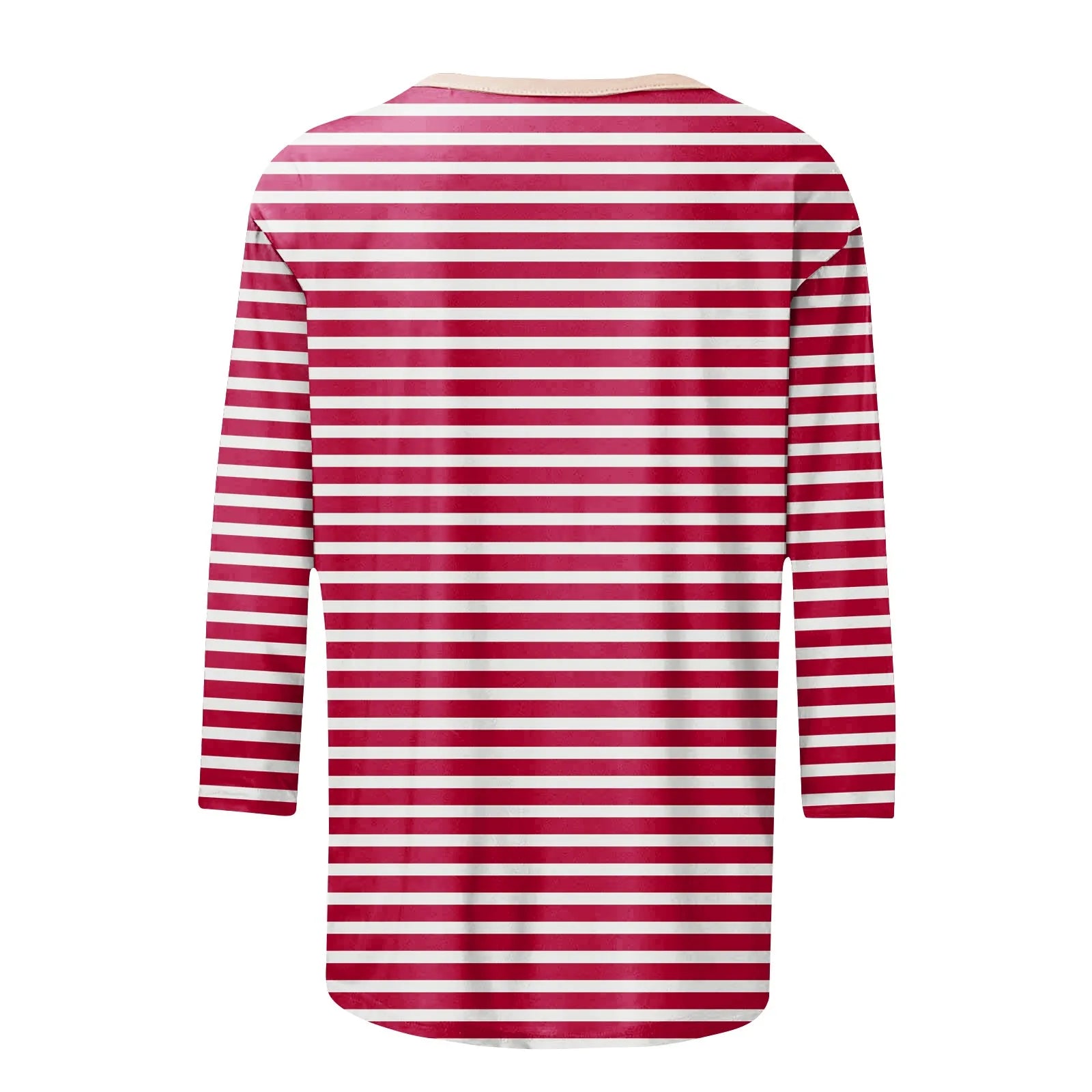 Women's Summer T-Shirts Fashion Casual Everyday Versatile O-Neck 3/4 Length Sleeve Tops Striped Print T-Shirt Tops Plus Size