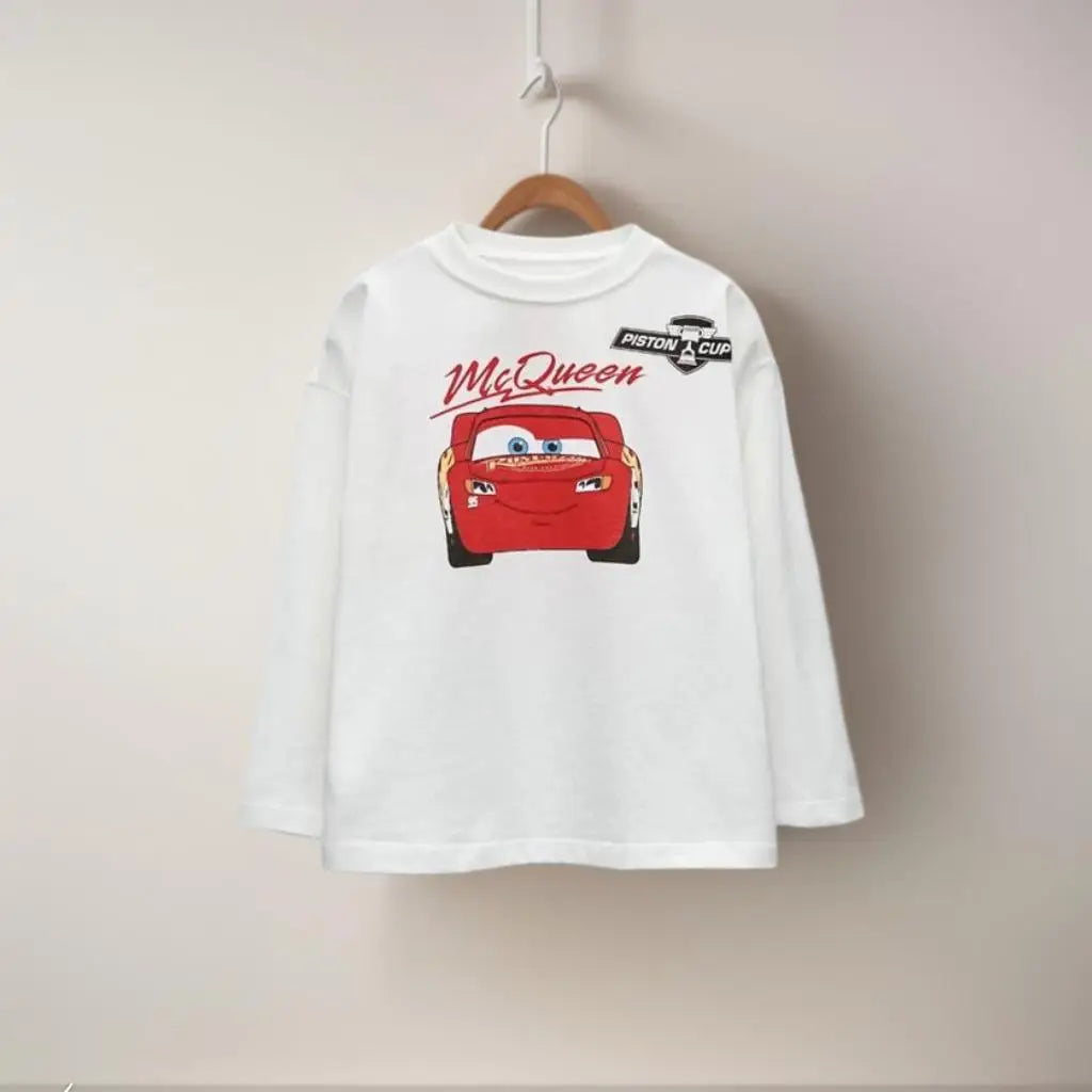 Kids Cartoon Print Tees Boys Fashion Long Sleeve Tshirt Casual Loose Round Neck Base Shirt Spring Autumn Wear All-match Tops