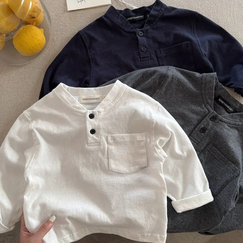 Boys and Girls T-shirt Long Sleeved Children's Base Shirt Spring and Autumn  Small V-neck Solid Color Base Shirt Kids Clothes