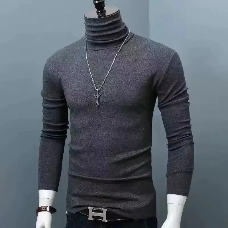 Basic Bottoming Plain T-shirt Fashion Men's Casual Slim Fit Basic Turtleneck High Collar Pullover Male Autumn Spring Thin Tops