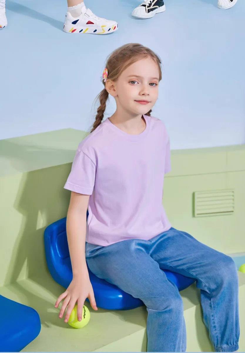 2-12 Years T-shirt for Girls Solid Soft Cotton 2025 Summer Pink Girl Tops Tee Fashion Sport Kids T Shirt Soft Cute Birthday Gift