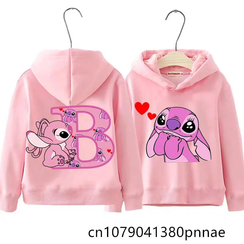 Girls Boys Lilo and Stitch Sportswear Hoodies Casual Fashion Sweatshirts Angel Letter AZ Anime Autumn/Winter Hoodie Kids Hoodies