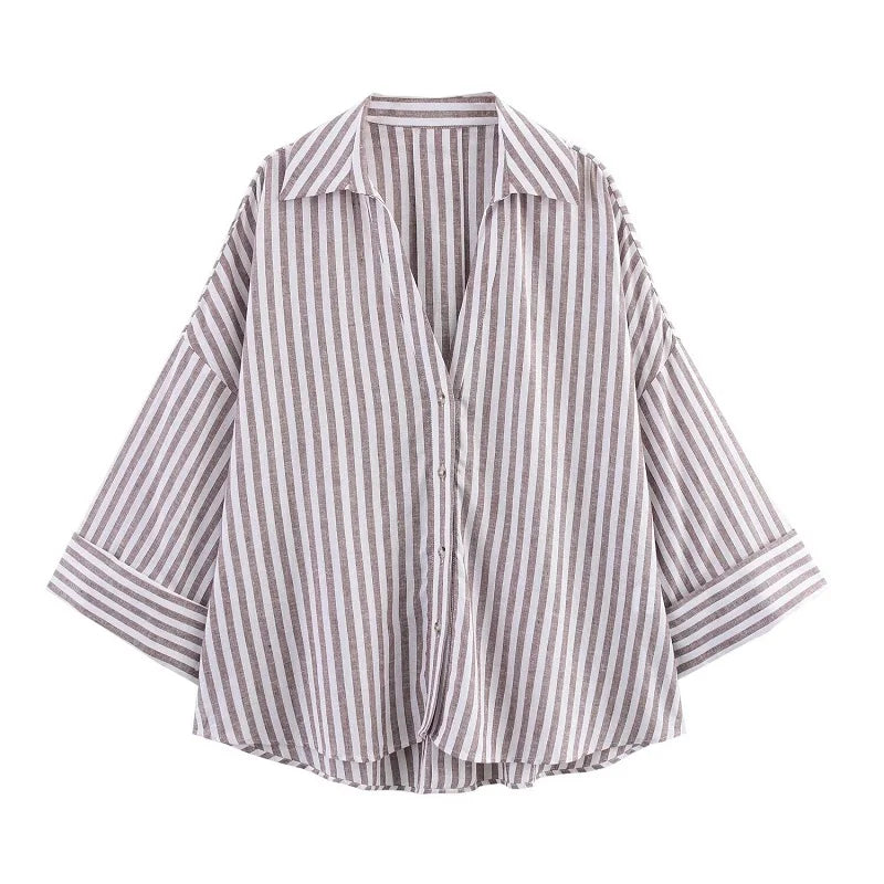 MUJER Women's Shirts Striped Oversize Shirts for Women Wide Sleeve Casual Shirts and Blouses Woman White Summer Loose Tops Woman