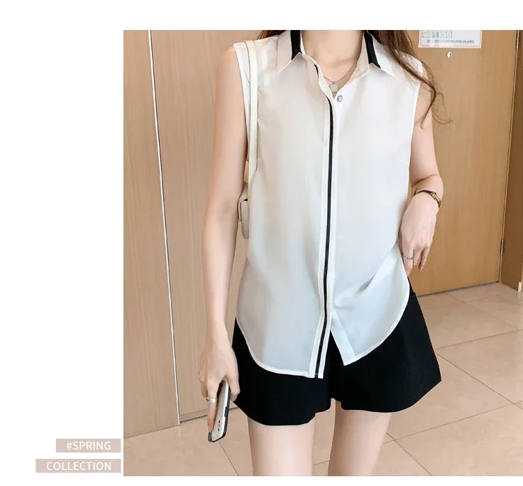 White Shirt Tank Tops Blouse for Women Summer Fashion Shirts and Blouses Basic OL Sleeveless Womens Tops Chiffon Female Clothing