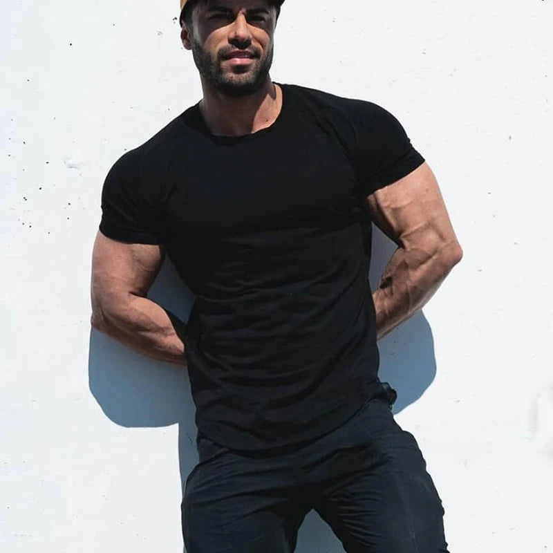 Plain Clothing Fashion T Shirt Men Cotton Breathable Fitness Mens Short Sleeve T-shirt Gym Tshirt Summer Tight Tee Shirt Homme