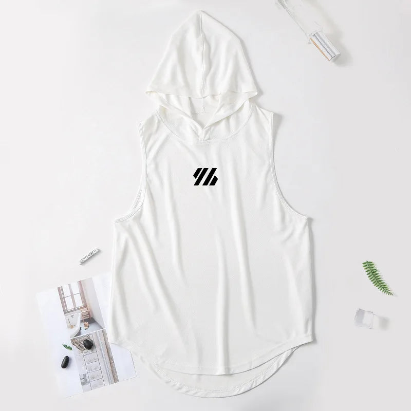 Mens Gym Tank top Men Fitness Sleeveless hooded Shirt Male Mesh Breathable Fitness Sports Vest Undershirt Gyms Running Vest Men