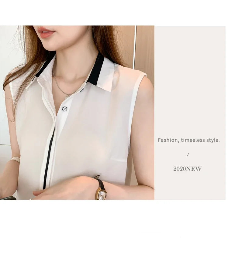 White Shirt Tank Tops Blouse for Women Summer Fashion Shirts and Blouses Basic OL Sleeveless Womens Tops Chiffon Female Clothing