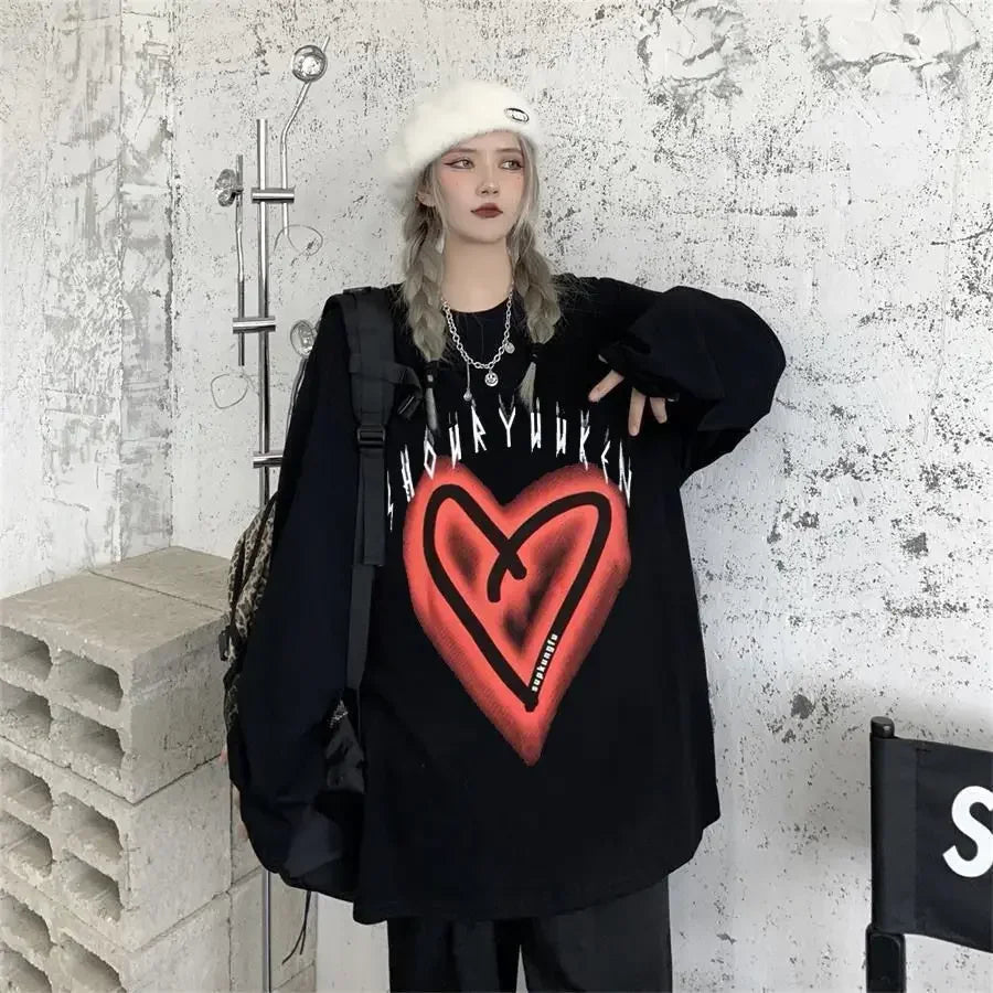 Women T shirts four seasons Woman clothing Y2k Top Sweatshirt 2023 korean Fashion Long Sleeves Tee Loose Couple Graphic T-shirt