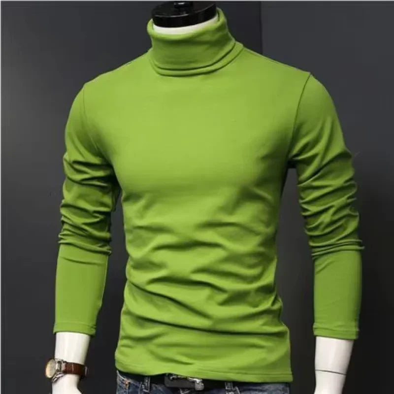 Basic Bottoming Plain T-shirt Fashion Men's Casual Slim Fit Basic Turtleneck High Collar Pullover Male Autumn Spring Thin Tops