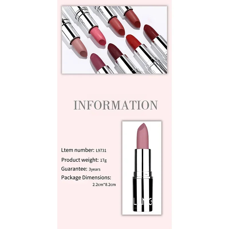 1PC Waterproof Nude Pink Lipstick Matte Lips Stick Long Lasting Non-stick Cup Lip Gloss Moisturizing Lipsticks Make-up Cosmetic