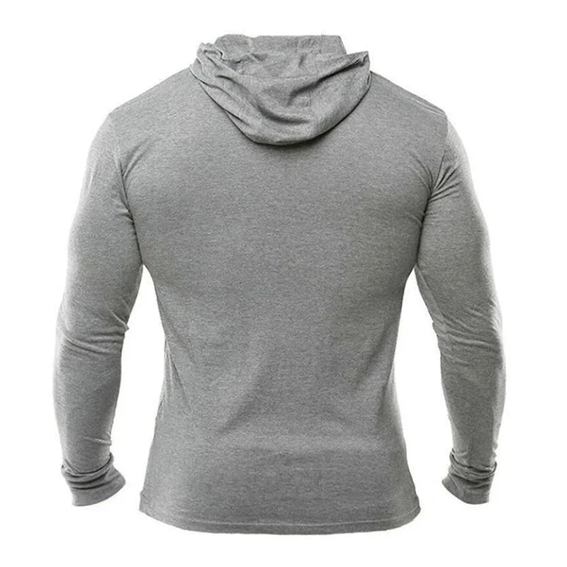 Plain Mens Hooded T-shirts Spring Autumn Cotton Fitness Long Sleeve Hoodies Breathable Workout Gym Clothing Sports Muscle Shirt