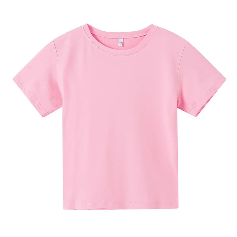 Hot Selling Solid Color T-Shirt Top Kids  2-12-Year-Old Kids Boys and Girls Casual Sports Outdoor T-Shirt Top Round Neck