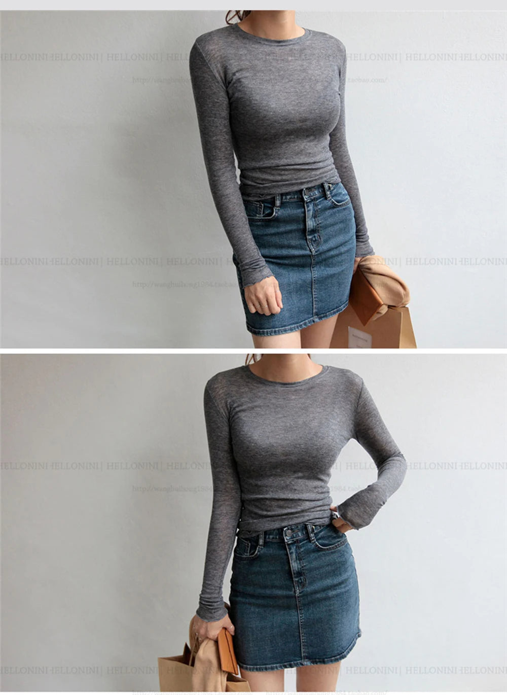 High Quality Plain T Shirt Women Cotton Elastic Basic T-shirts Female Casual Tops Long Sleeve Sexy Thin T-shirt see through