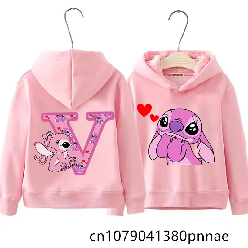 Girls Boys Lilo and Stitch Sportswear Hoodies Casual Fashion Sweatshirts Angel Letter AZ Anime Autumn/Winter Hoodie Kids Hoodies