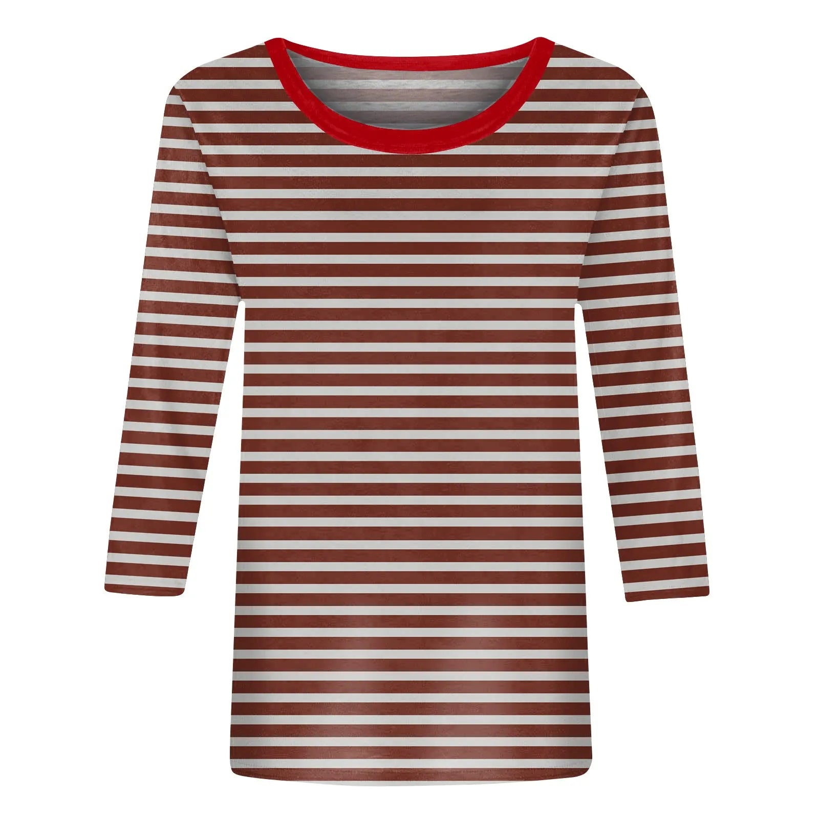 Women's Summer T-Shirts Fashion Casual Everyday Versatile O-Neck 3/4 Length Sleeve Tops Striped Print T-Shirt Tops Plus Size
