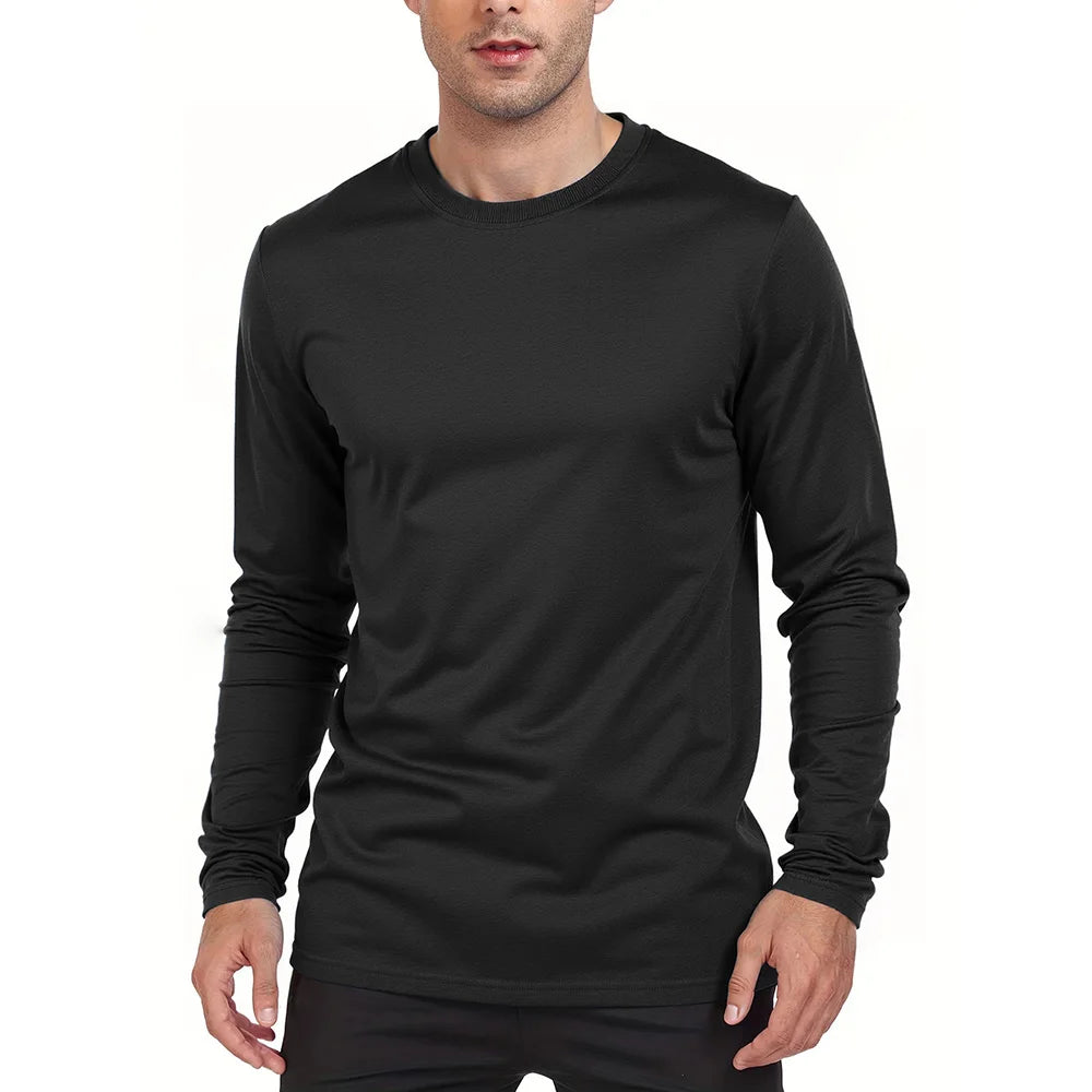 Men's Casual Long-sleeve T-shirt Round Neck Shirt Pullover Tops Daily Solid Sports Breathable versatile Men's T-shirts Clothes