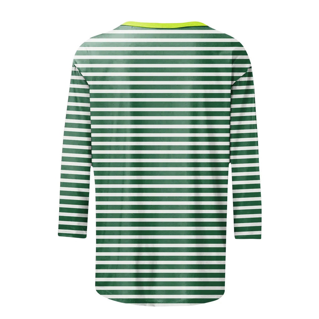 Women's Summer T-Shirts Fashion Casual Everyday Versatile O-Neck 3/4 Length Sleeve Tops Striped Print T-Shirt Tops Plus Size