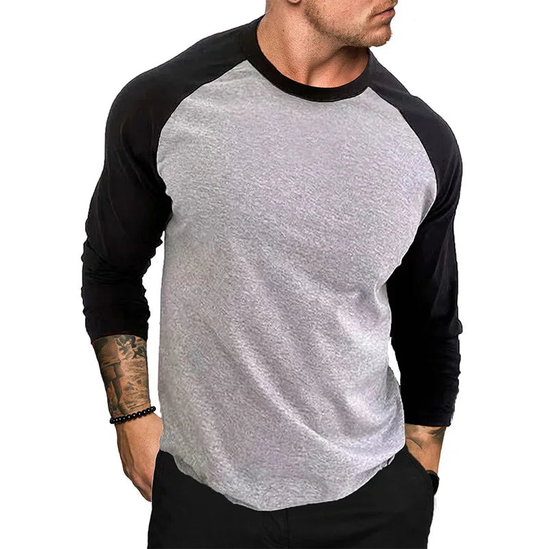 Men Sleeve Shirt Round Neck T-Shirt Three Quarter Sleeve Shirt Casual Fitness Training Cotton Breathable Plunger Sleeve Top