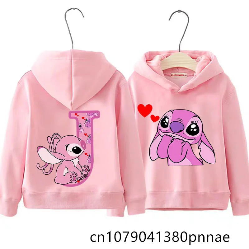 Girls Boys Lilo and Stitch Sportswear Hoodies Casual Fashion Sweatshirts Angel Letter AZ Anime Autumn/Winter Hoodie Kids Hoodies
