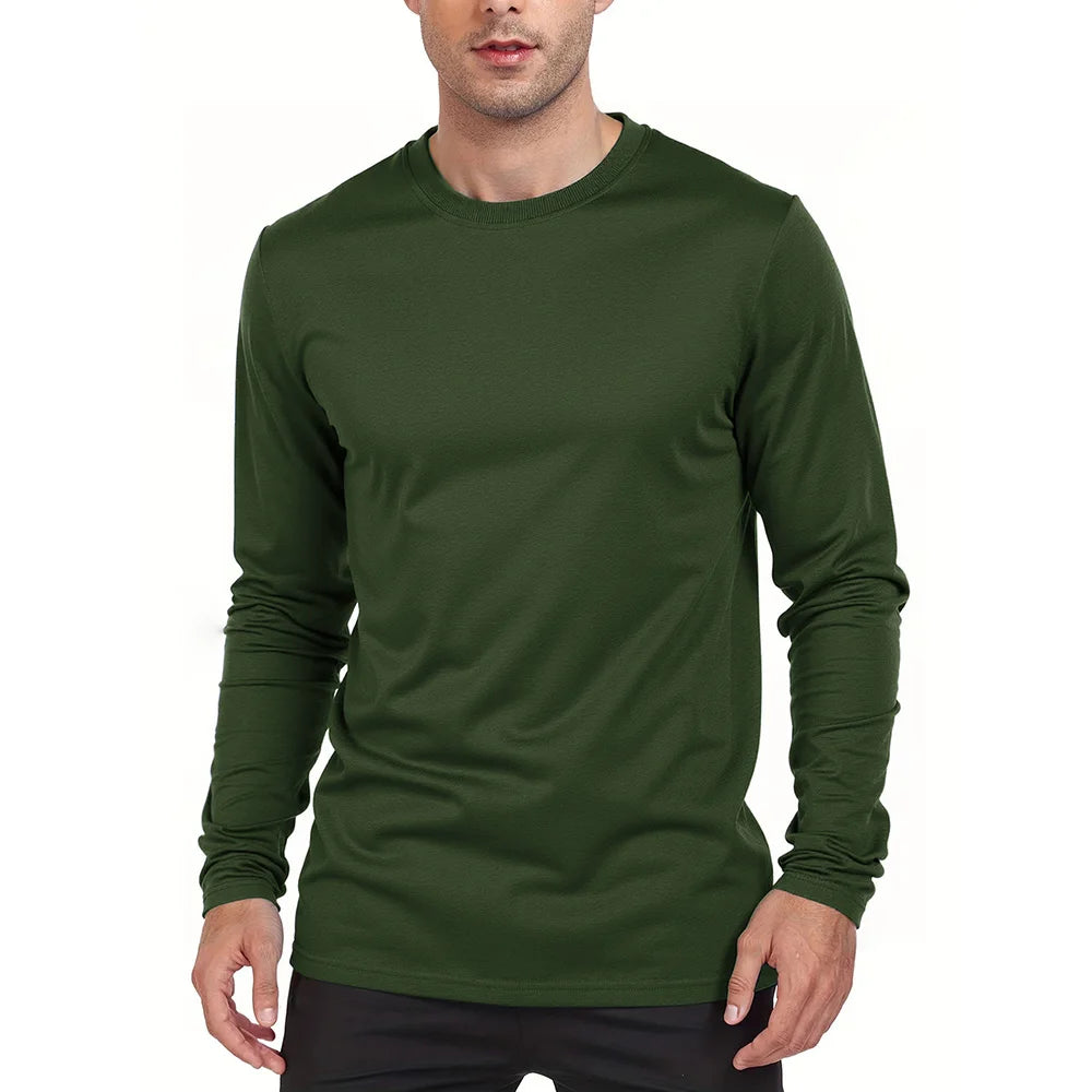 Men's Casual Long-sleeve T-shirt Round Neck Shirt Pullover Tops Daily Solid Sports Breathable versatile Men's T-shirts Clothes