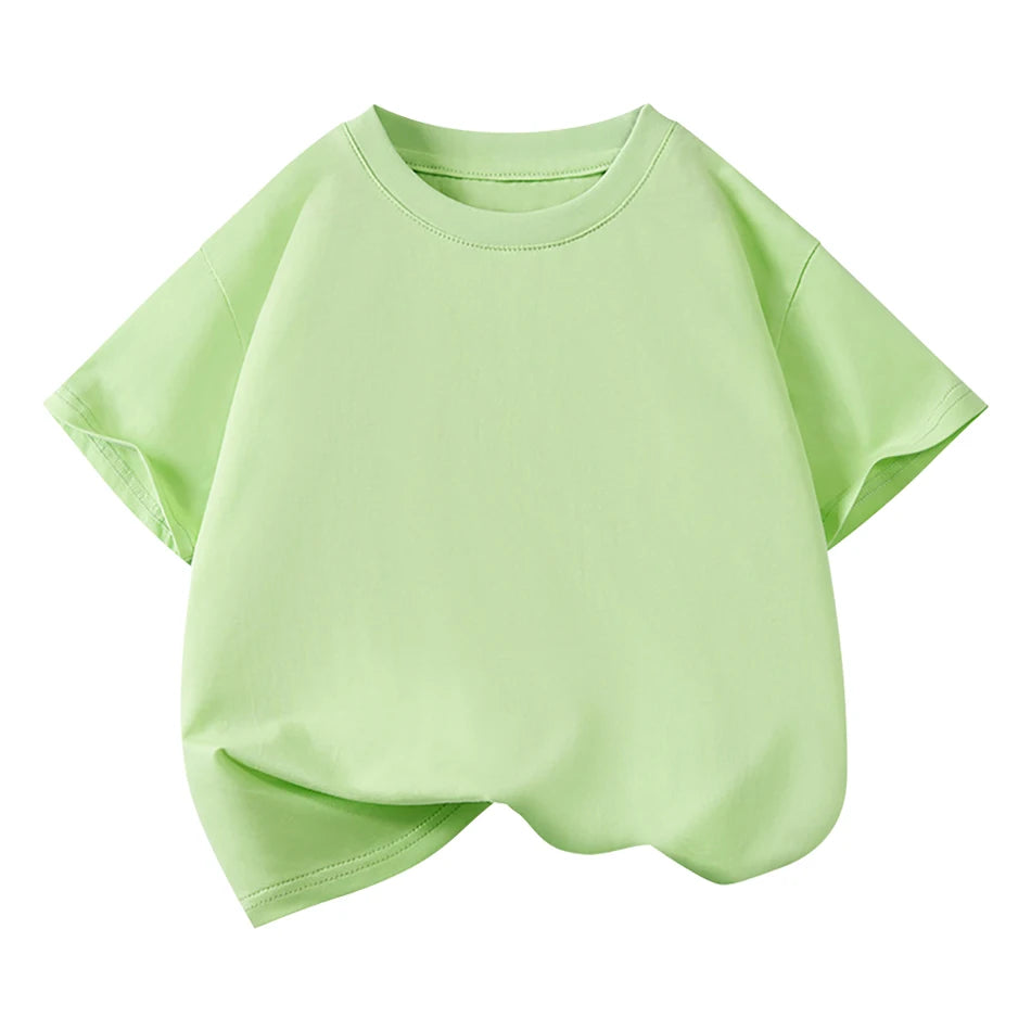 Kids Plain Color Short Sleeve T Shirt Summer Boys Girls Casual Tee Breathable Tops Children Casual School Clothing 2025 Fashion