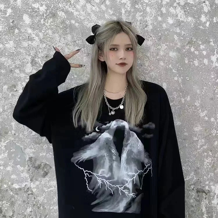 Women T shirts four seasons Woman clothing Y2k Top Sweatshirt 2023 korean Fashion Long Sleeves Tee Loose Couple Graphic T-shirt