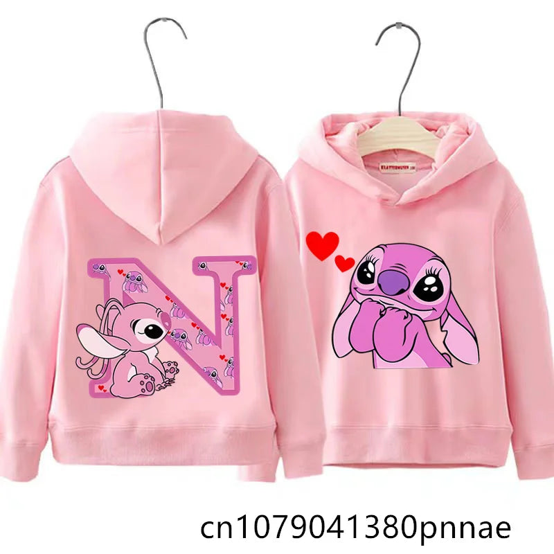 Girls Boys Lilo and Stitch Sportswear Hoodies Casual Fashion Sweatshirts Angel Letter AZ Anime Autumn/Winter Hoodie Kids Hoodies