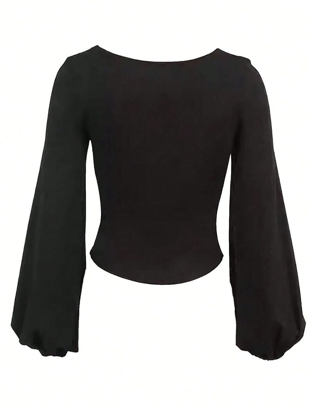 Women's T-shirt, casual pure color bell-sleeve T-shirt for women, black long-sleeved top