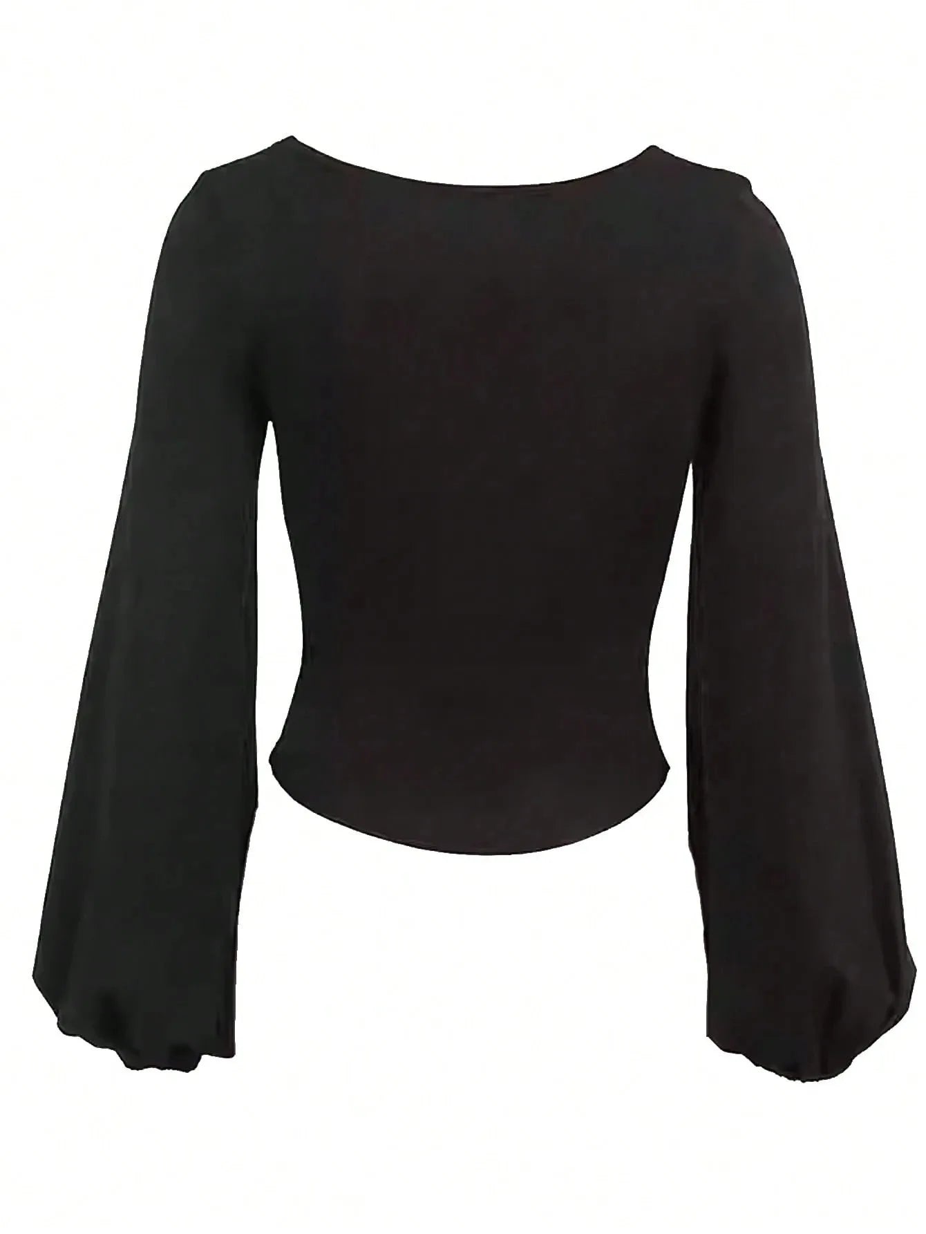 Women's T-shirt, casual pure color bell-sleeve T-shirt for women, black long-sleeved top