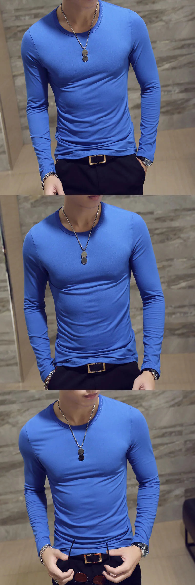Mens Casual Slim Fit Long Sleeve T-Shirts O-Neck Man Elastic Lightweight Base Layer Male T Shirt Solid Color Tops Tees White