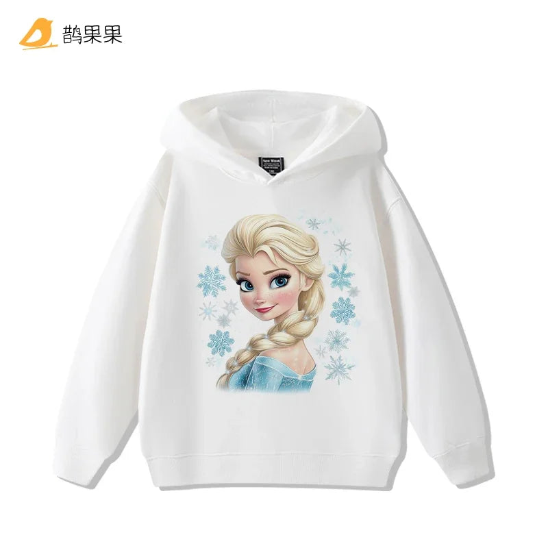 Queen Elsa Surrounding Girls Autumn and Winter Hooded Sweatshirt Children Girl Children's Tops Cute Long-sleeved Coat