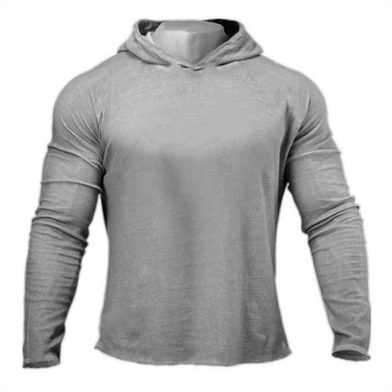 Plain Mens Hooded T-shirts Spring Autumn Cotton Fitness Long Sleeve Hoodies Breathable Workout Gym Clothing Sports Muscle Shirt