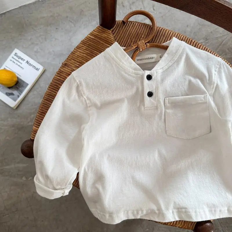 Boys and Girls T-shirt Long Sleeved Children's Base Shirt Spring and Autumn  Small V-neck Solid Color Base Shirt Kids Clothes
