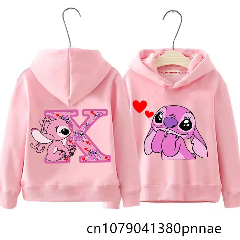 Girls Boys Lilo and Stitch Sportswear Hoodies Casual Fashion Sweatshirts Angel Letter AZ Anime Autumn/Winter Hoodie Kids Hoodies